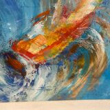 Old Oil On Paper JULIE Boat 89 + Grey Aluminum Frame