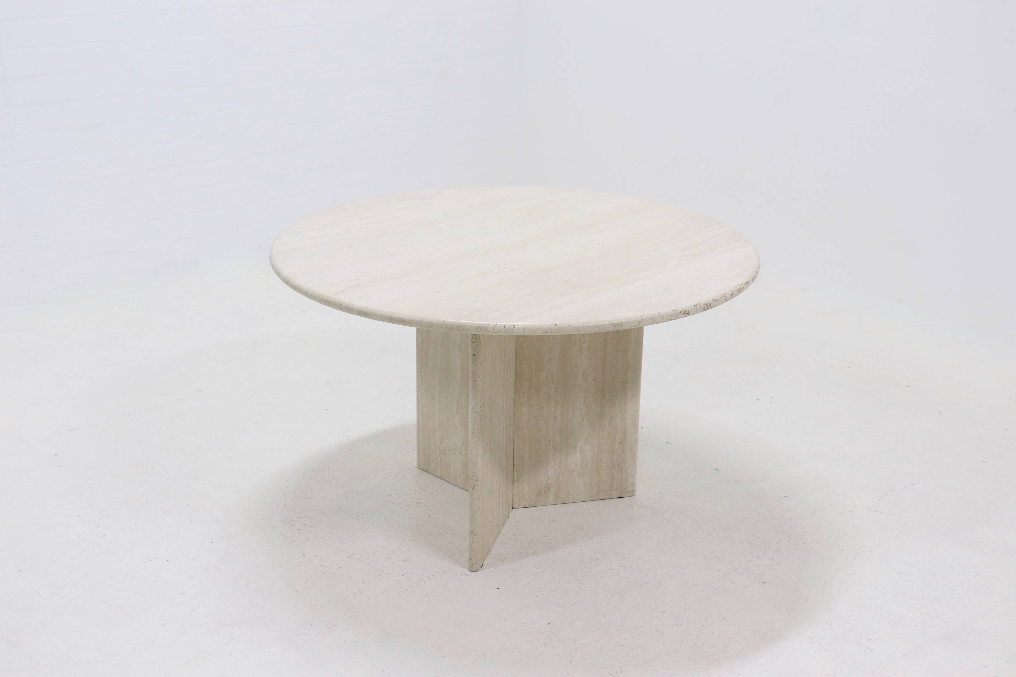Large Italian Modern Round Travertine Dining Table 1970s
