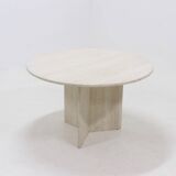 Large Italian Modern Round Travertine Dining Table 1970s