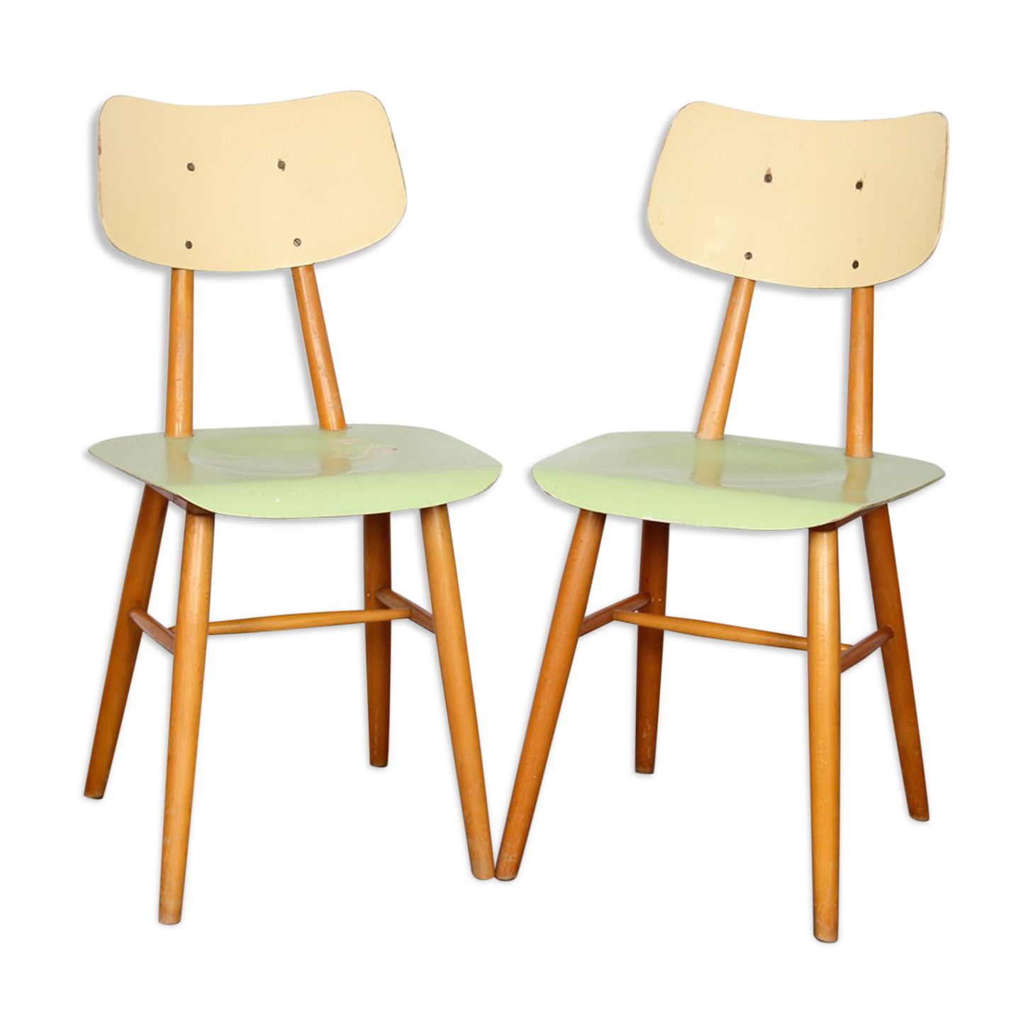 Pair of vintage green chairs, Czech design, 1960