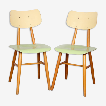 Paire de chaises vertes vintage, design tchèque, 1960