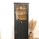 Vitrine vintage en bois massif, noir et jaune
