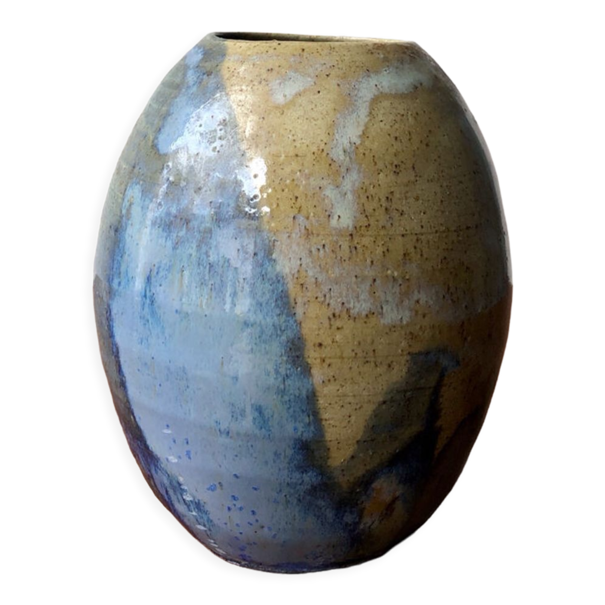 Vase émail bleu et beige