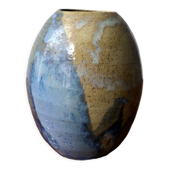 Blue and beige enamel vase