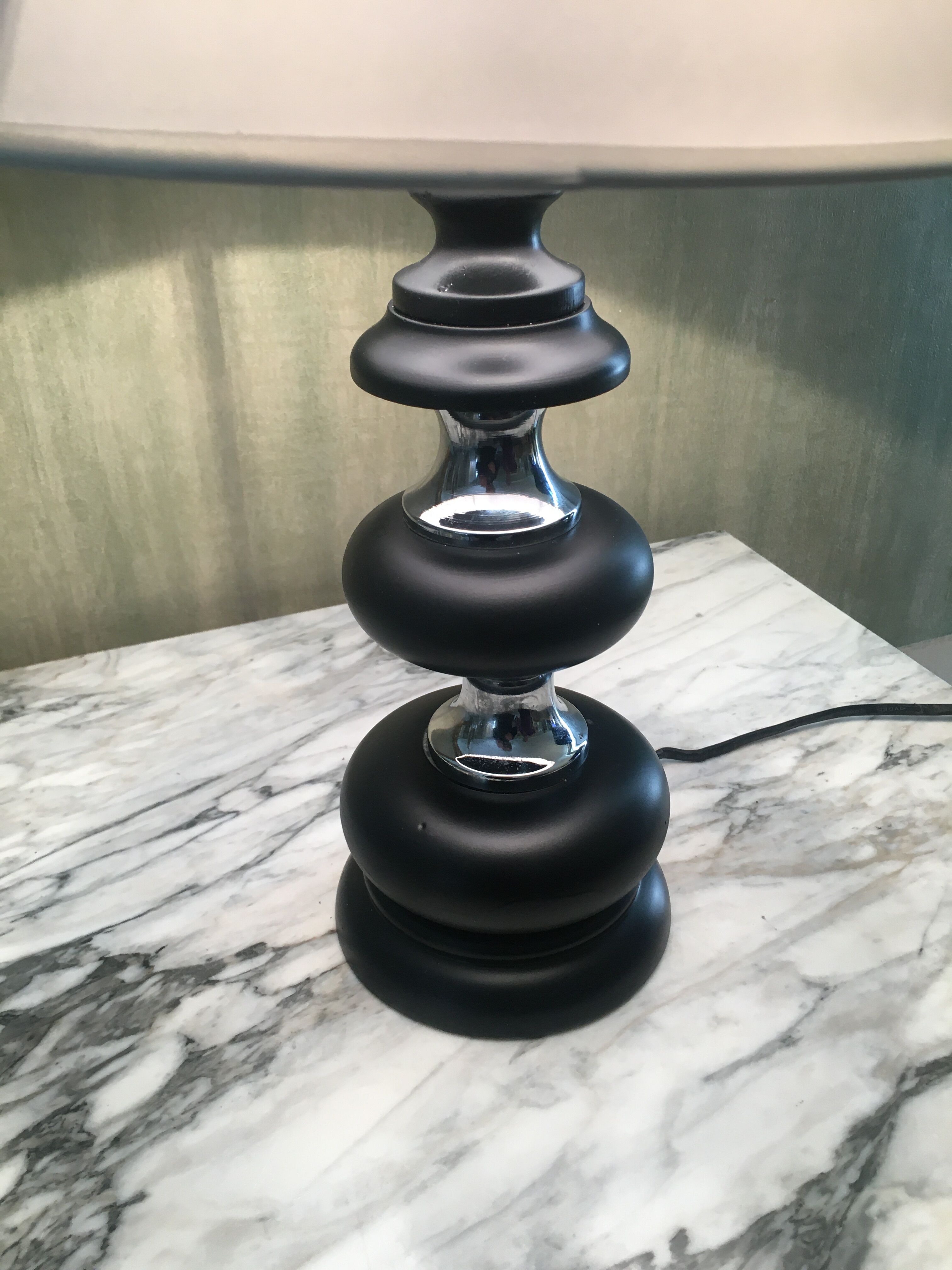 Black wooden lamp chrome braces