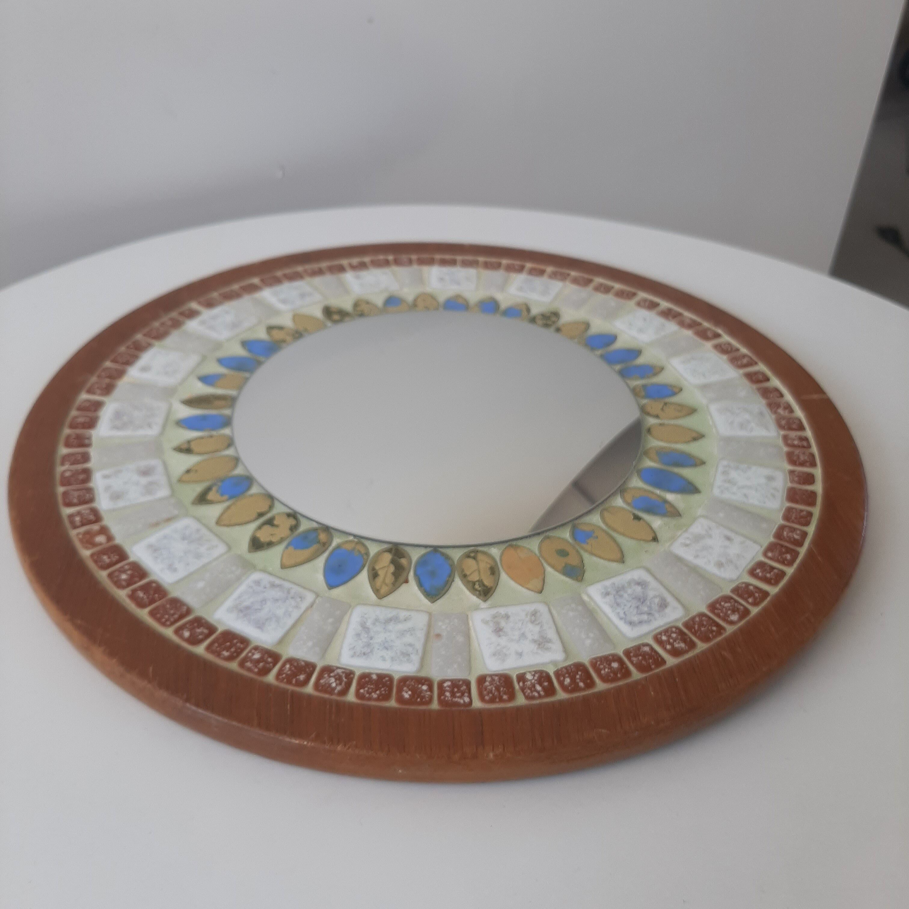 Round curved mirror vintage Scandinavian