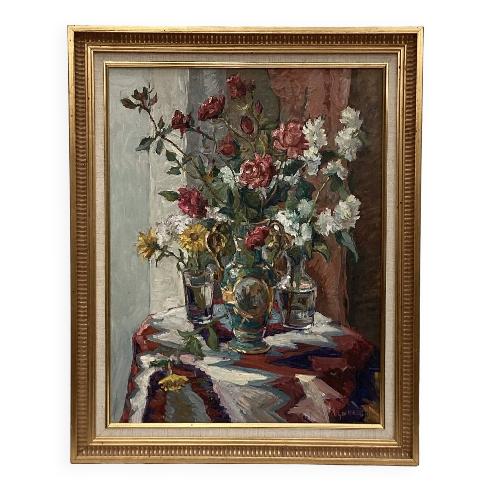 Oil painting on canvas around 2005 signed dimensions: height -77cm- width -62 cm-