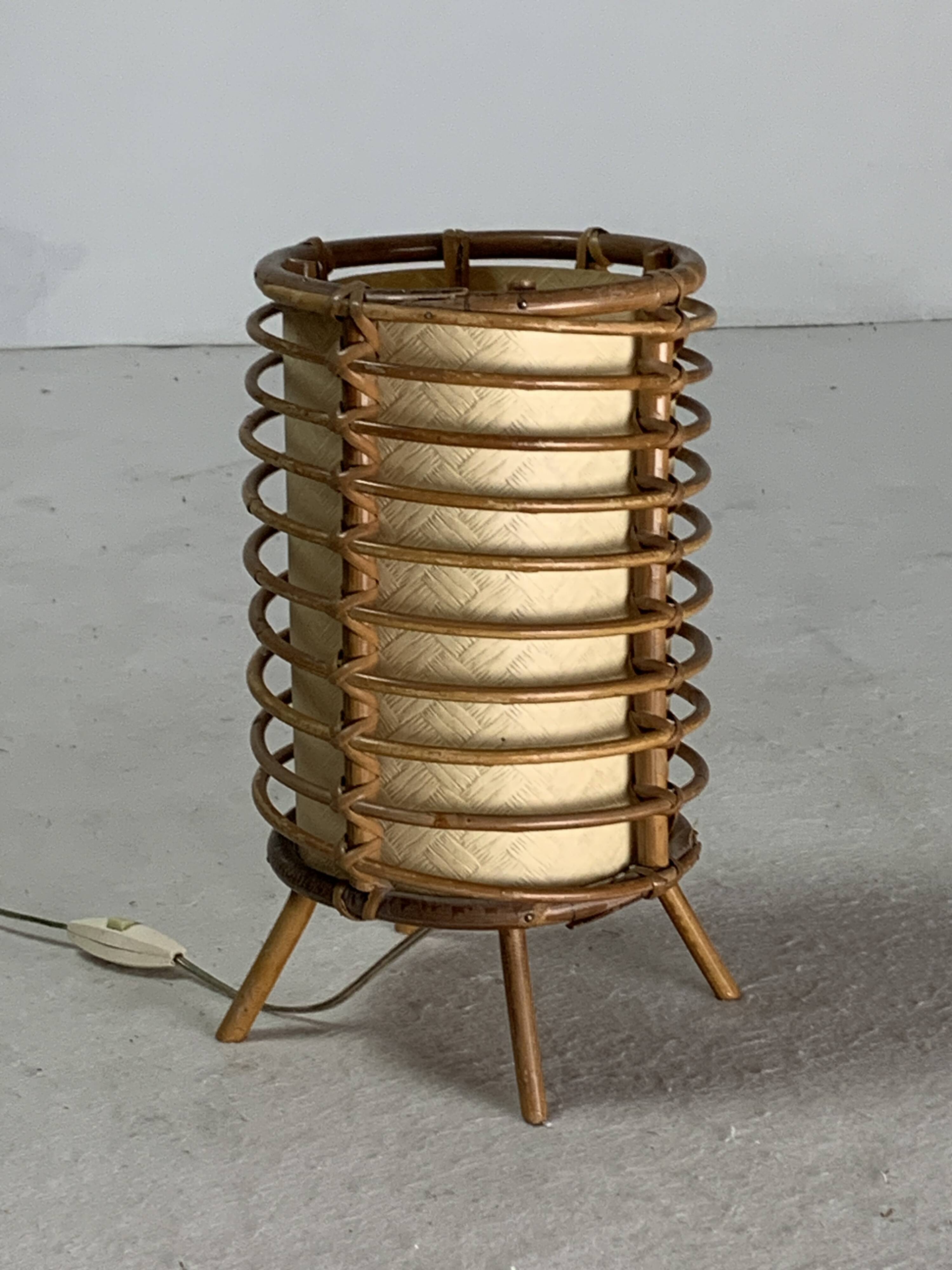 Bamboo cylindrical table lamp by Louis Sognot, France 1950s