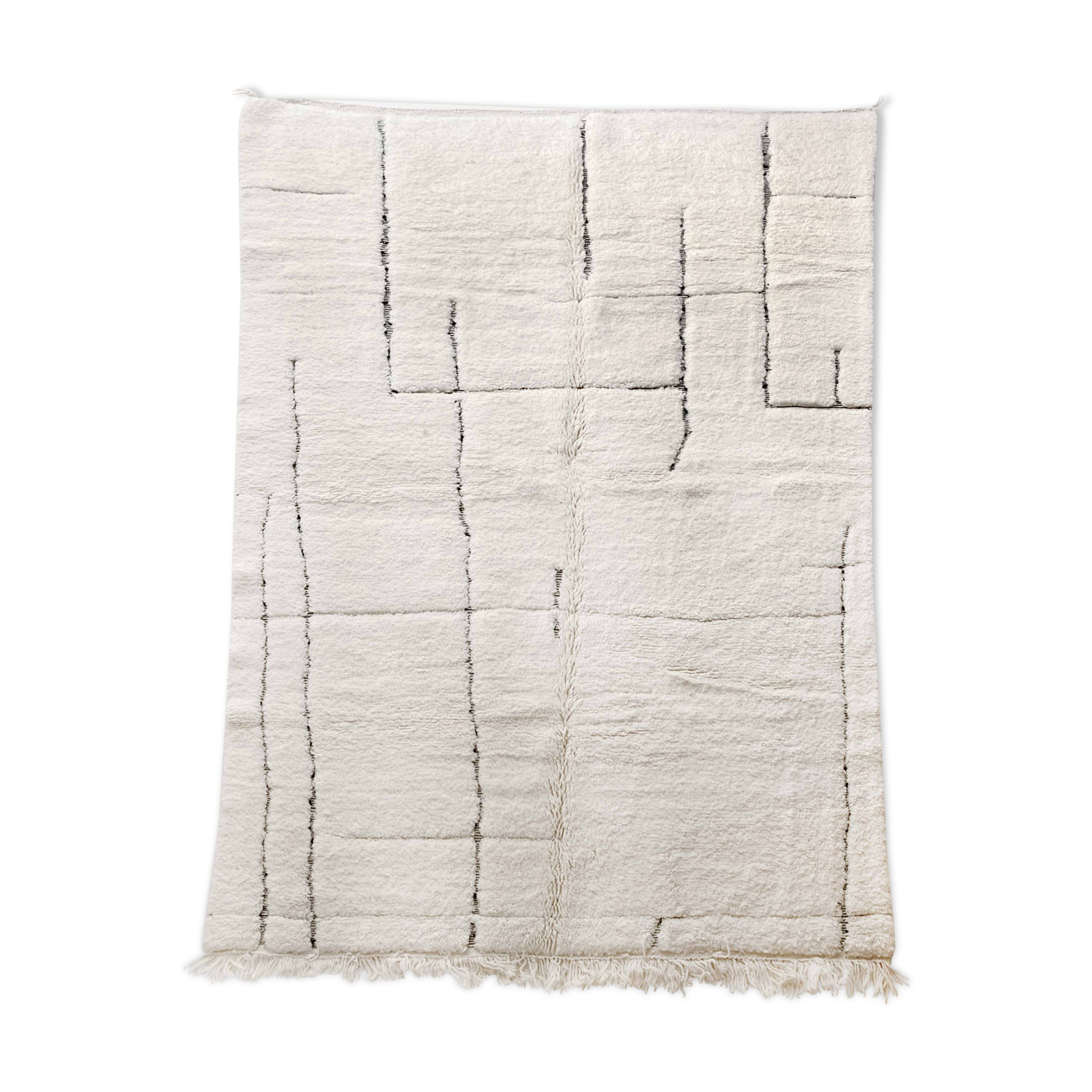 Moroccan Berber carpet beni ouarain ecru with black patterns engraved 298x202cm