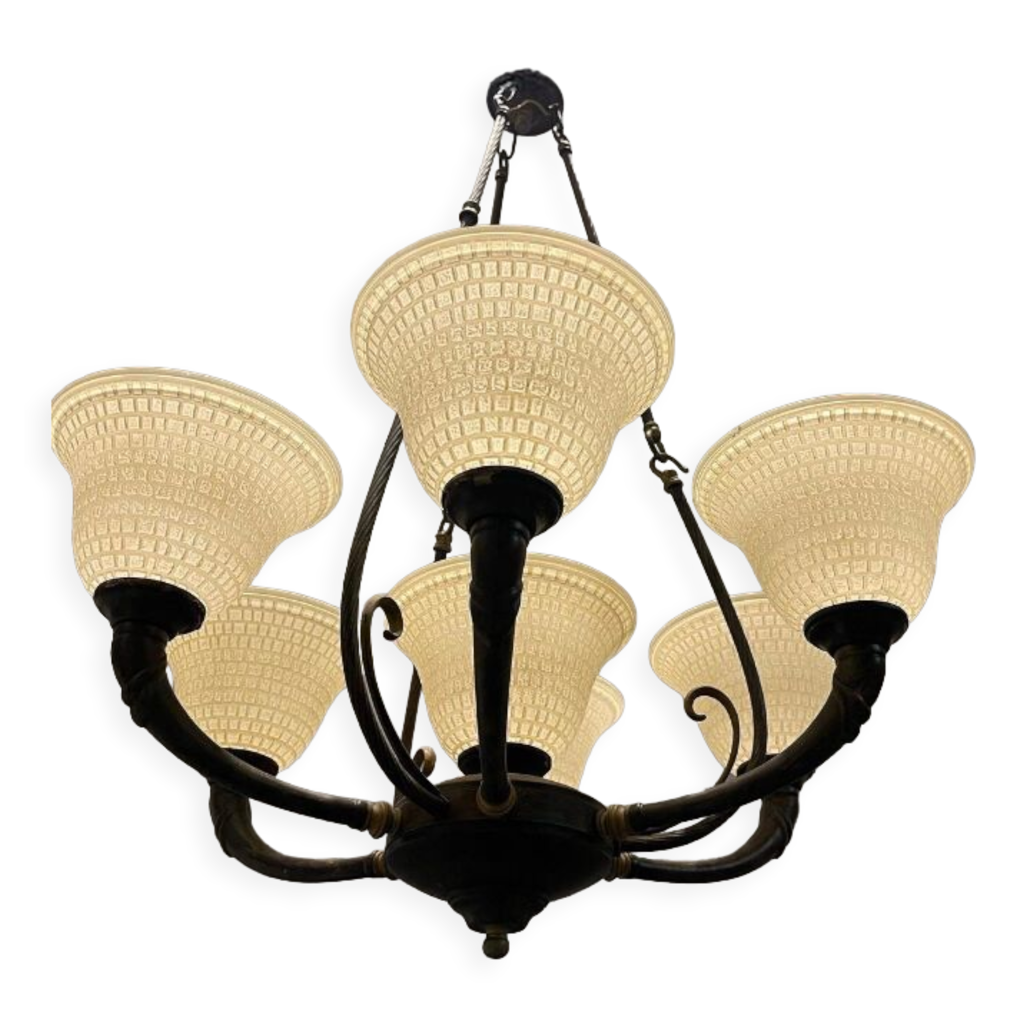 Vintage bronze Murano glass chandelier 1960s