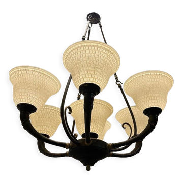 Vintage bronze Murano glass chandelier 1960s
