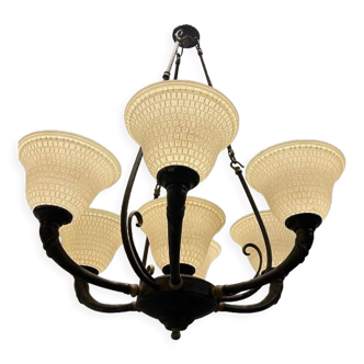 Vintage bronze Murano glass chandelier 1960s