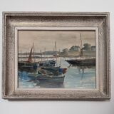 Watercolor on paper the port of Guet Douarnenez 1947 by R. Courteau