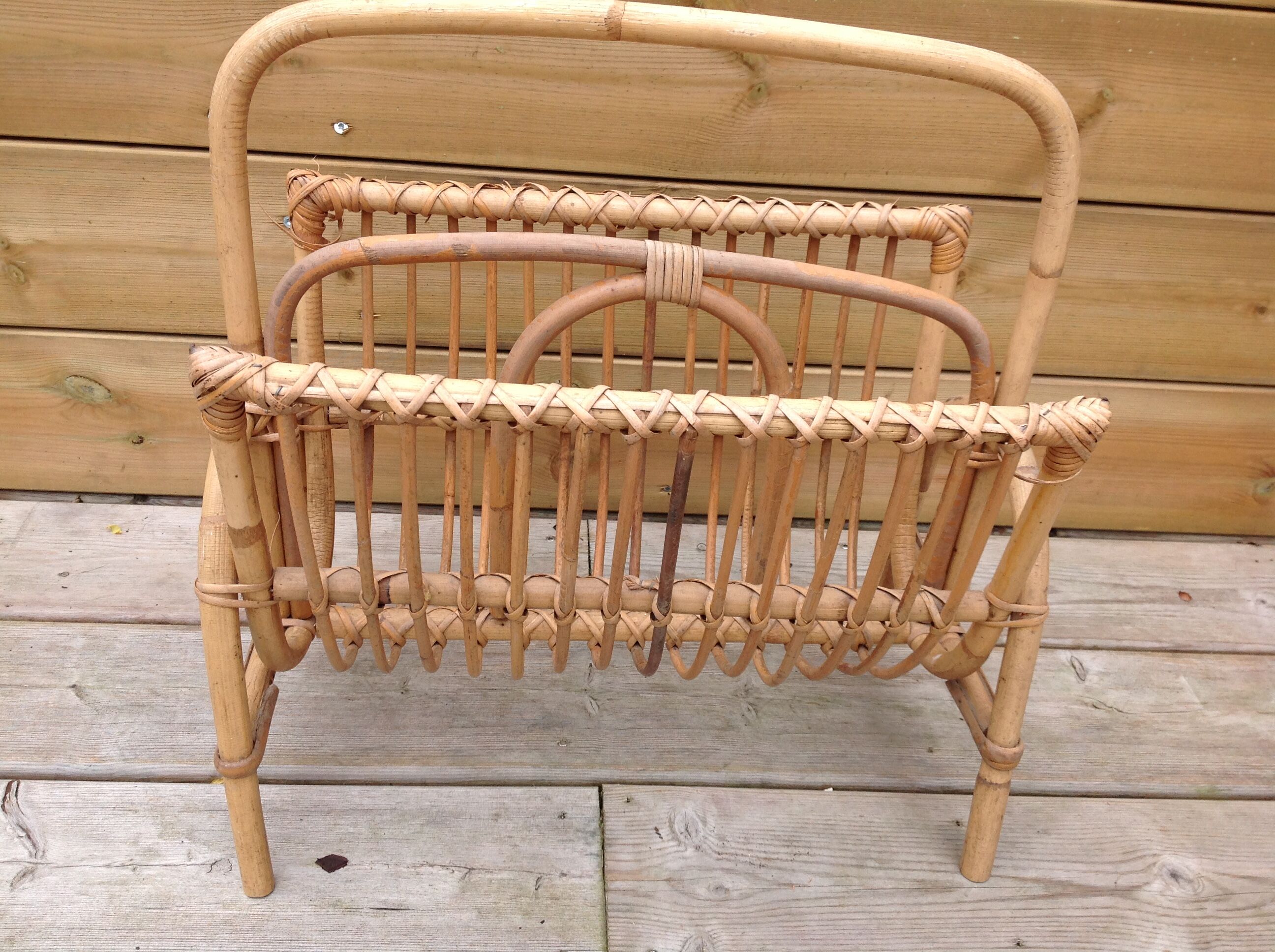 Vintage rattan magazine holder