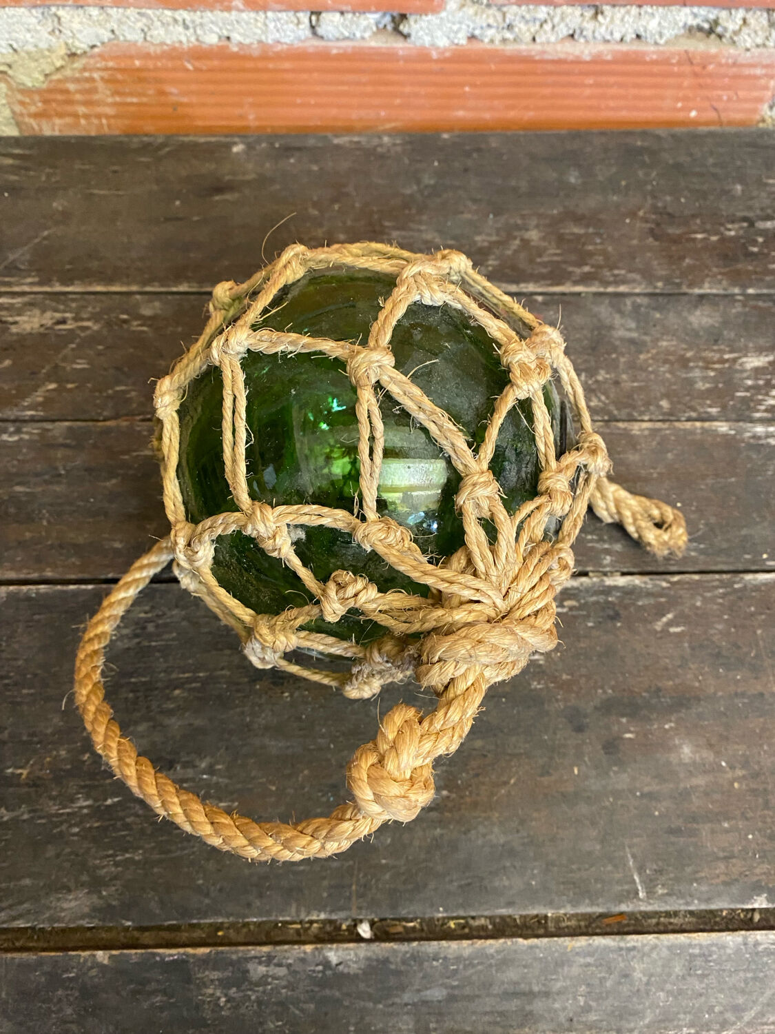 Old Fishing Floater Marine Glass + Vintage Net Rope