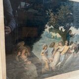Ancienne gravure a. chaponnier la danse de village paris + cadre bois #b543