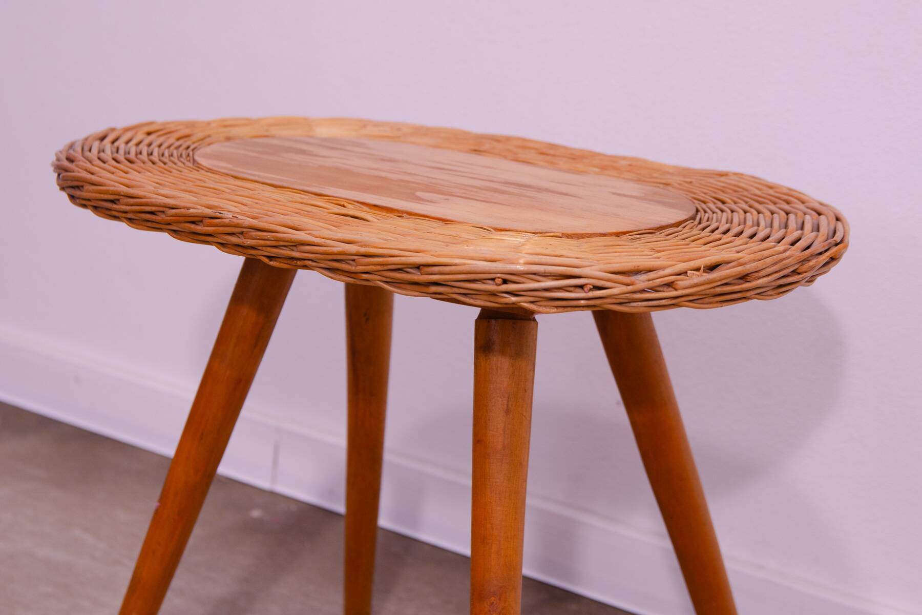 Mid century rattan stool by Jan Kalous for ÚLUV, 1960´s, Czechoslovakia