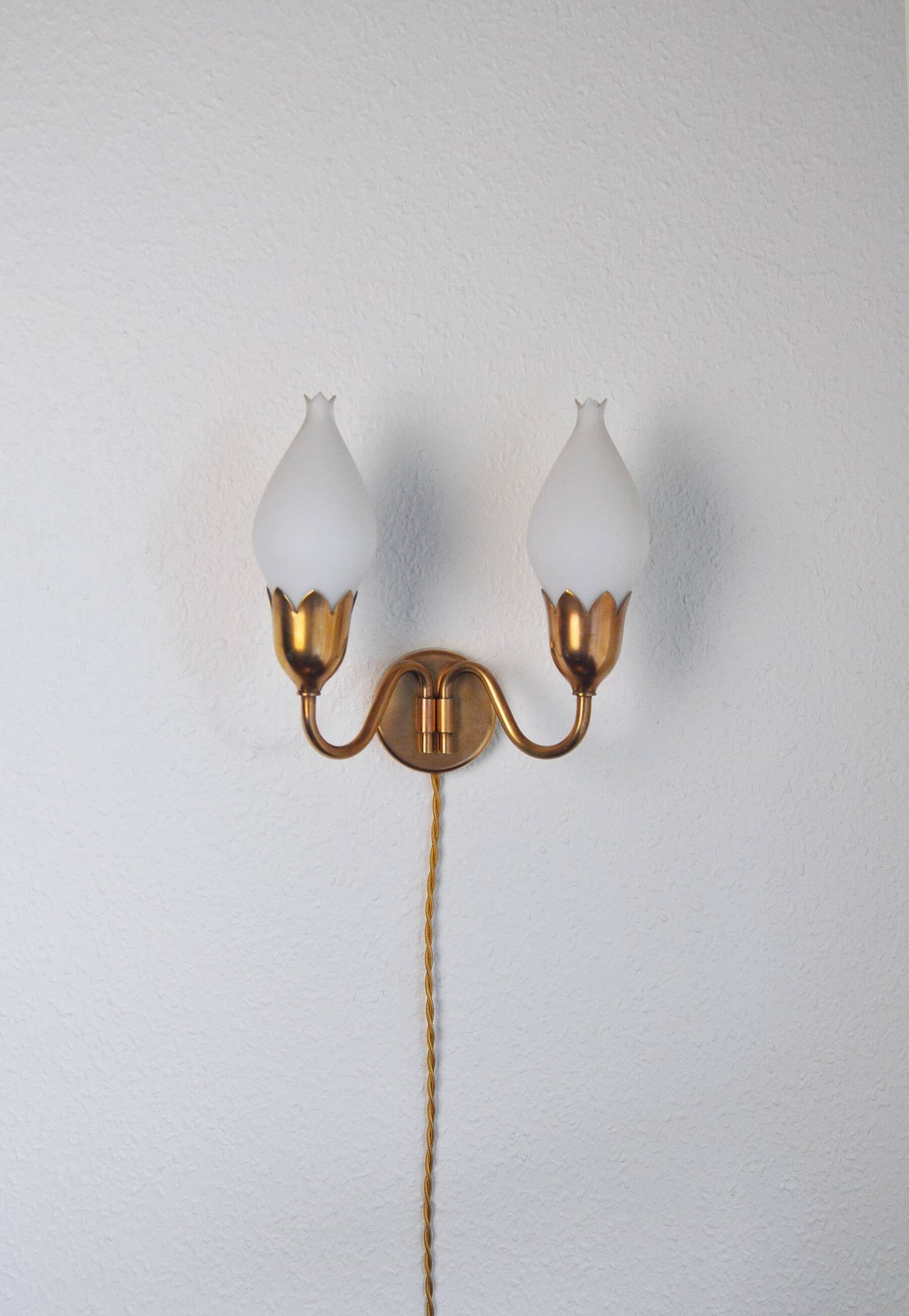 Fog & Mørup 2-Arm Brass and Opaline Glass Tulip Wall Lamp