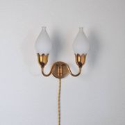 Fog & Mørup 2-Arm Brass and Opaline Glass Tulip Wall Lamp