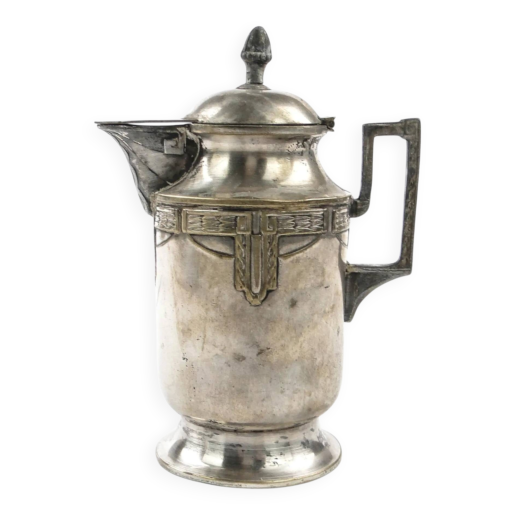 Art Nouveau oil jug, silver-plated brass, pewter, Germany, early 20th century