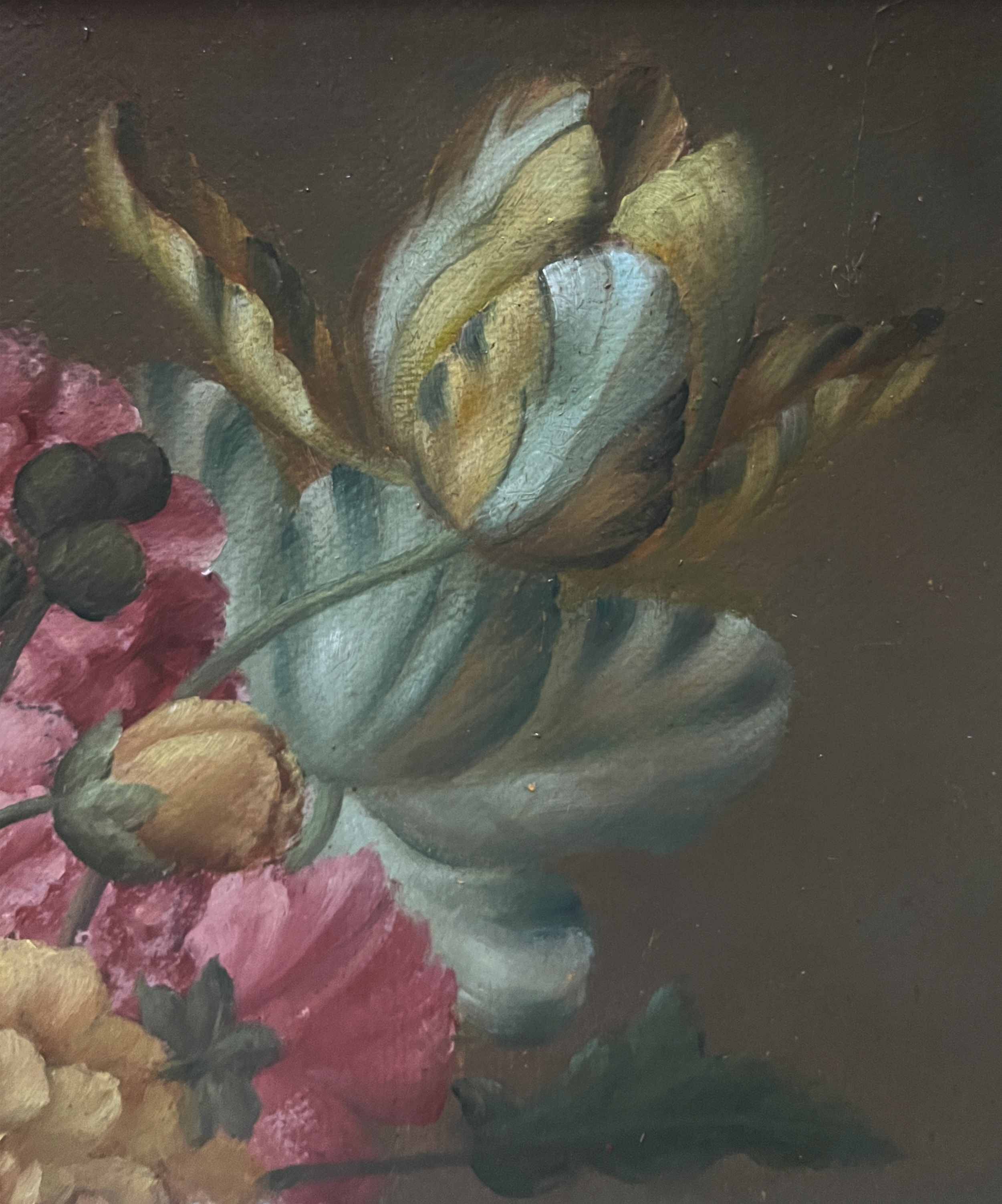 Hst painting "floral composition" ec. xx° flowers signed + frame