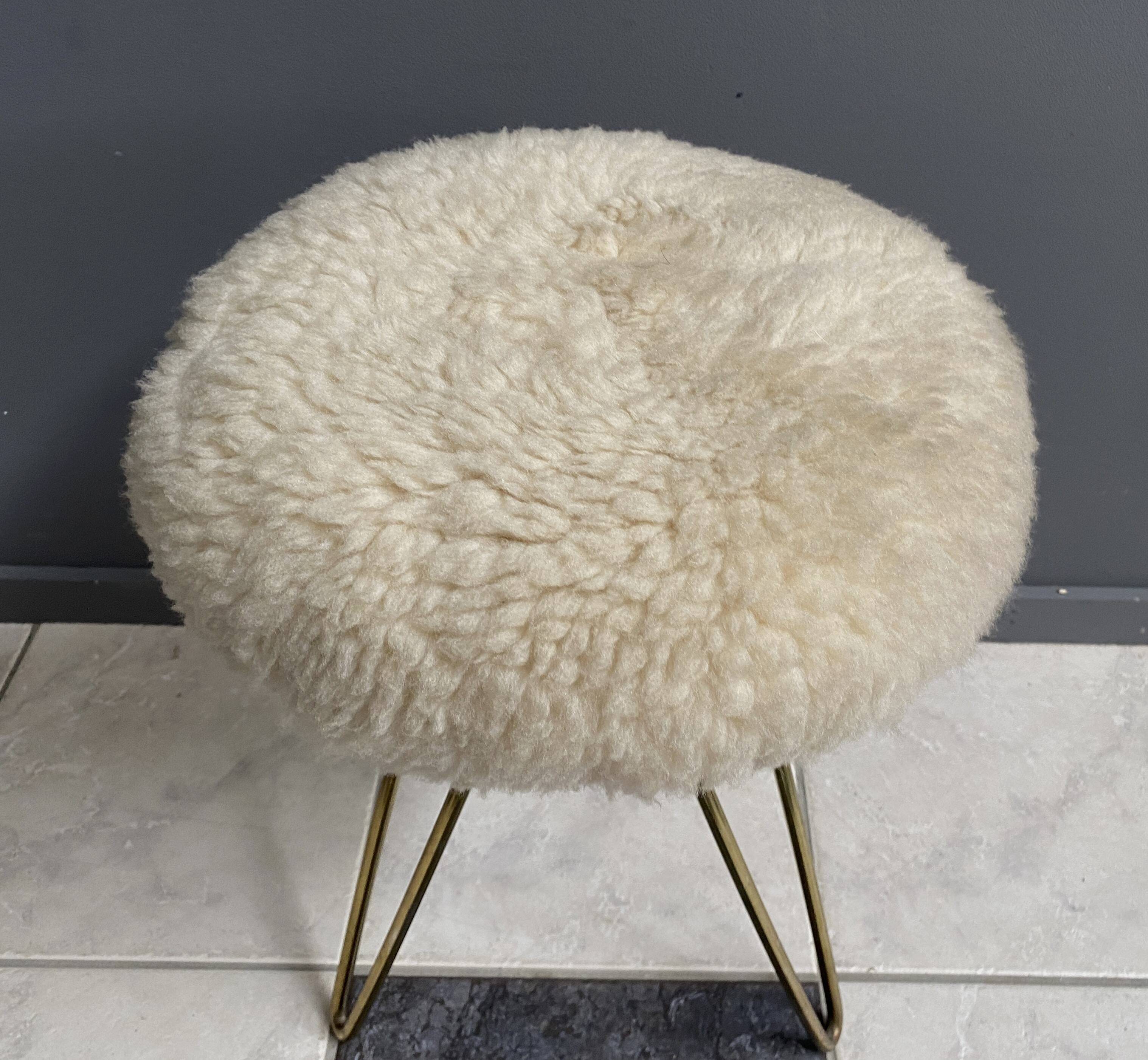 wool top brass small stool 1960s