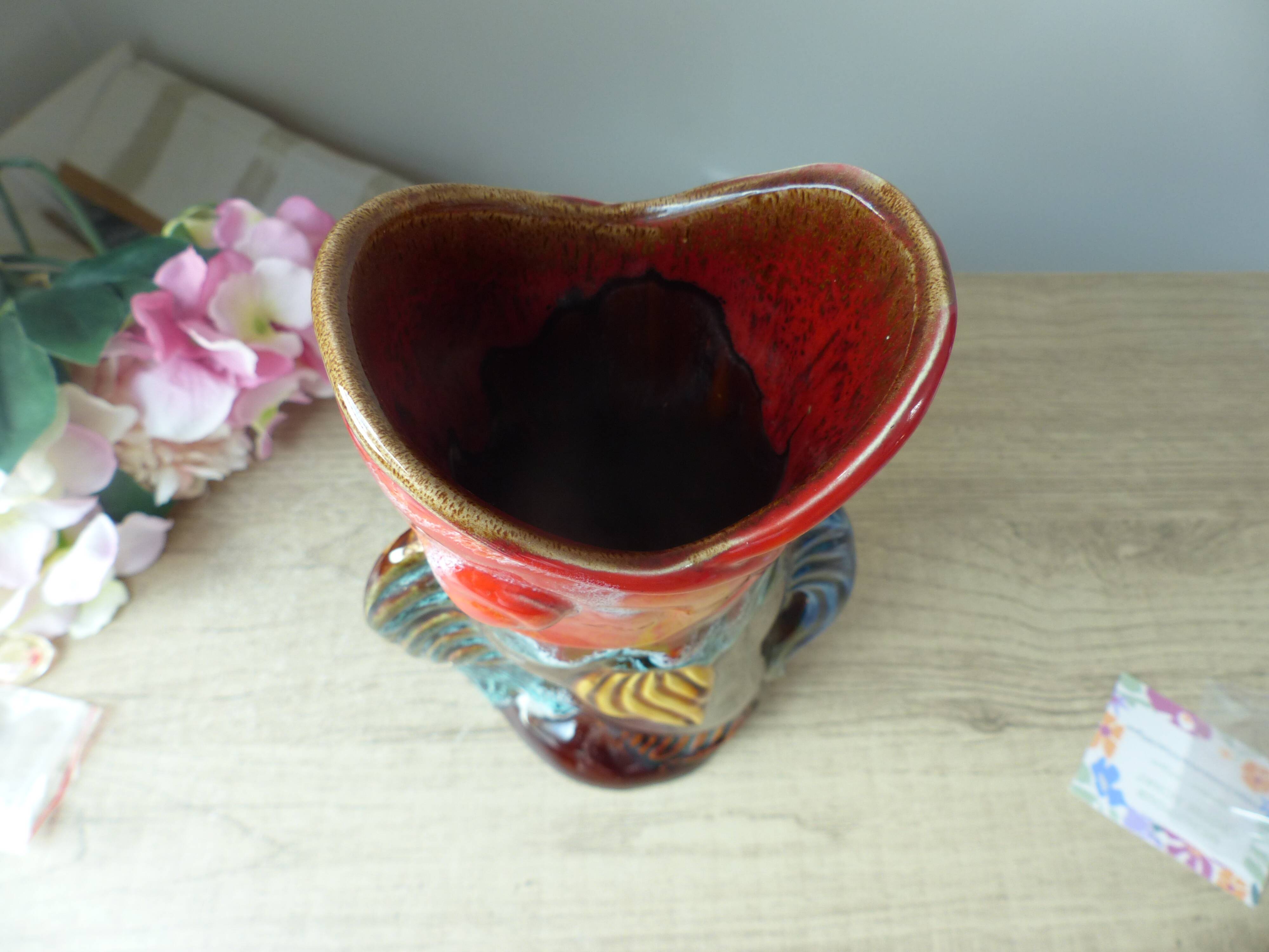 Vintage Vallauris Style Colorful Ceramic Fish Shaped Pitcher
