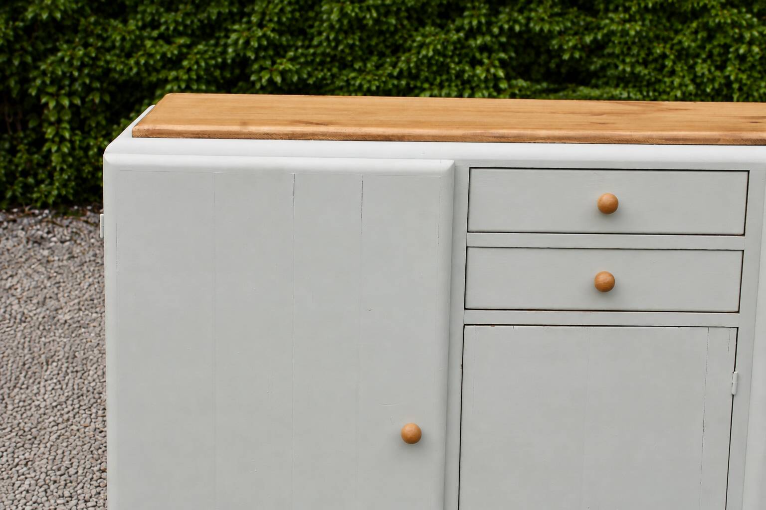 Renovated vintage buffet in Mado style – Celadon Libéron and natural wood – 13