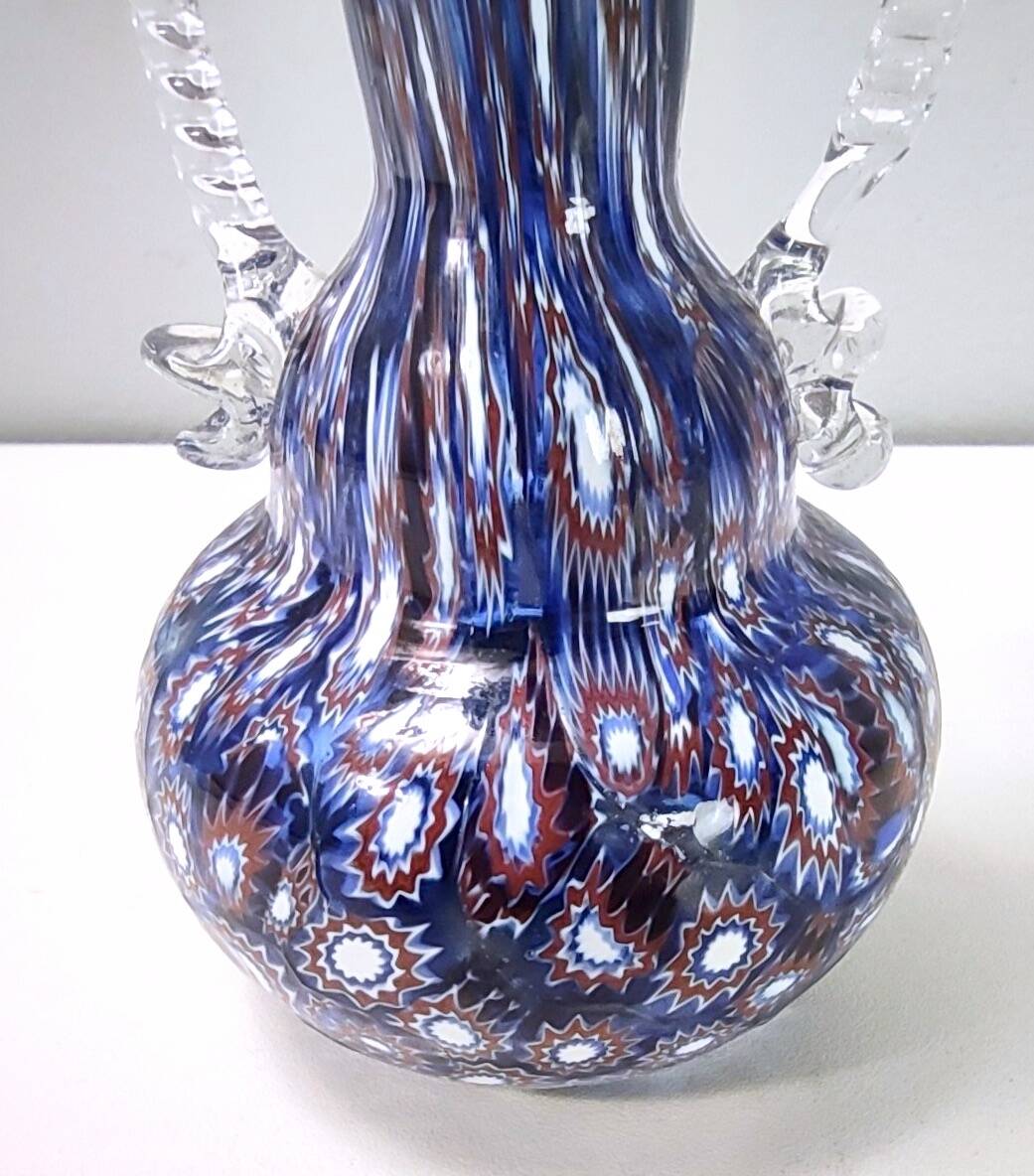 Blue Murano Glass Vase Ascribable to Fratelli Toso with Murrines, Italy