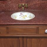 Meuble de salle de bain antique-art avec vasque basculante faïence fleurie