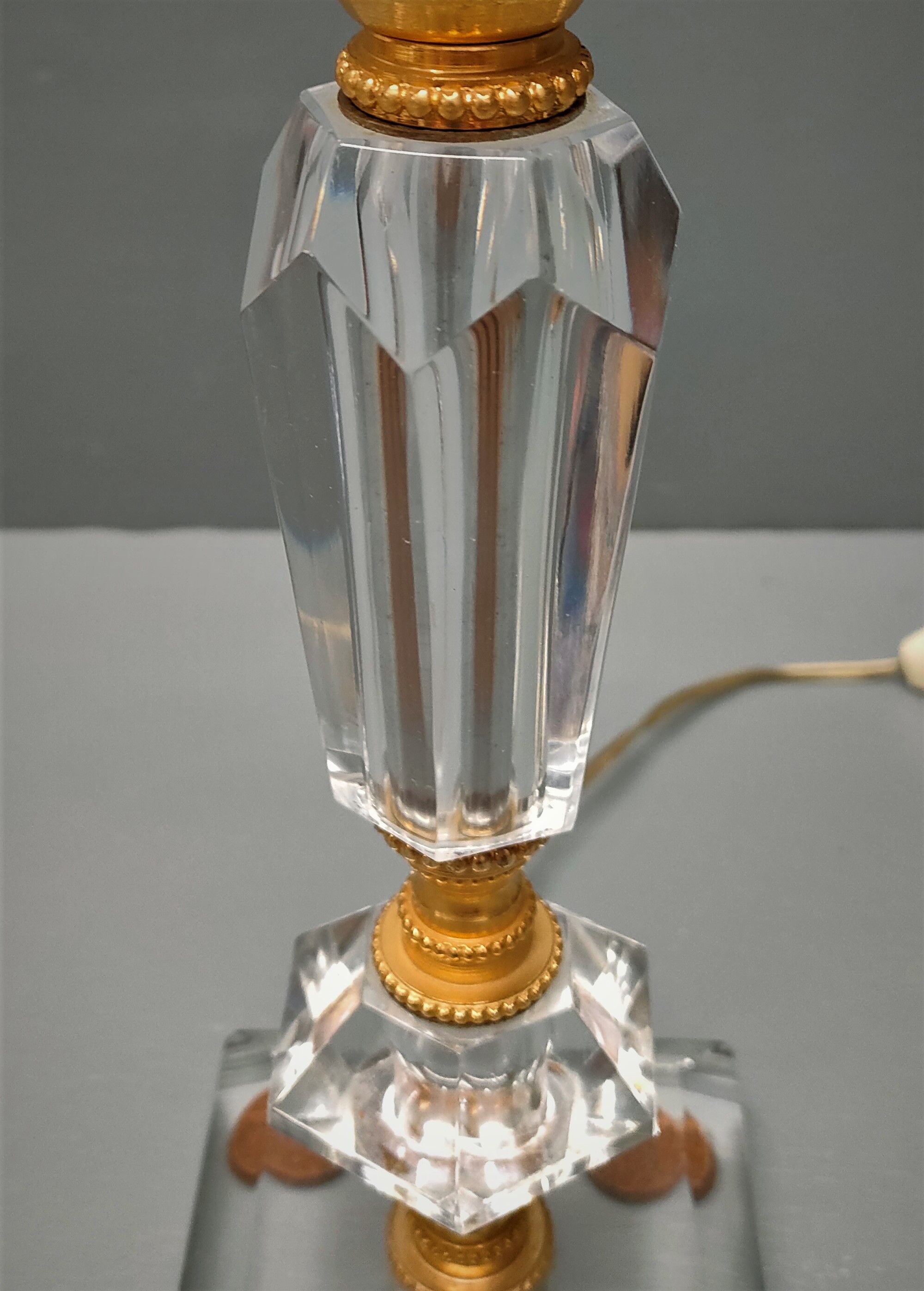 Crystal and golden brass table lamp ~ 1950s/1960s