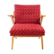 Fauteuil en tissu rouge original et bois blond, Tchécoslovaquie années 1960