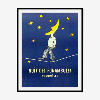 Affiche ancienne Trouville la nuit des funambules Savignac 1985