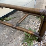 Table basse rotin et verre vintage