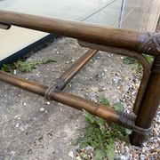 Table basse rotin et verre vintage