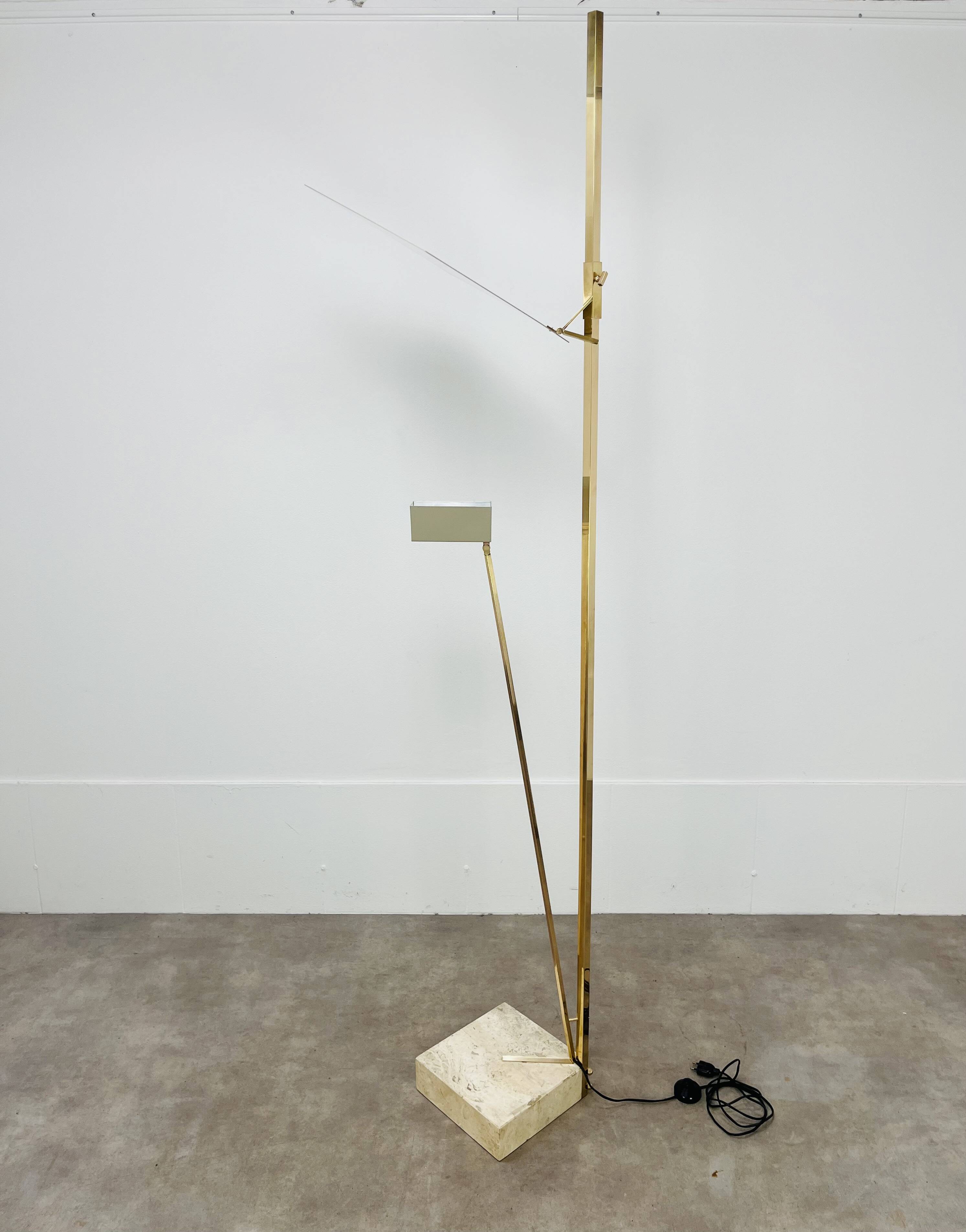 70s design floor lamp, brass and travertine, Hollywood Regency