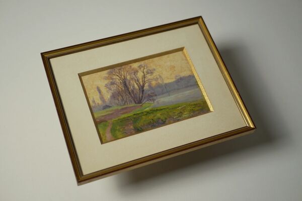 Henri Rosier, Étangs de Ville d'Avray. Huile sur papier encadrée.