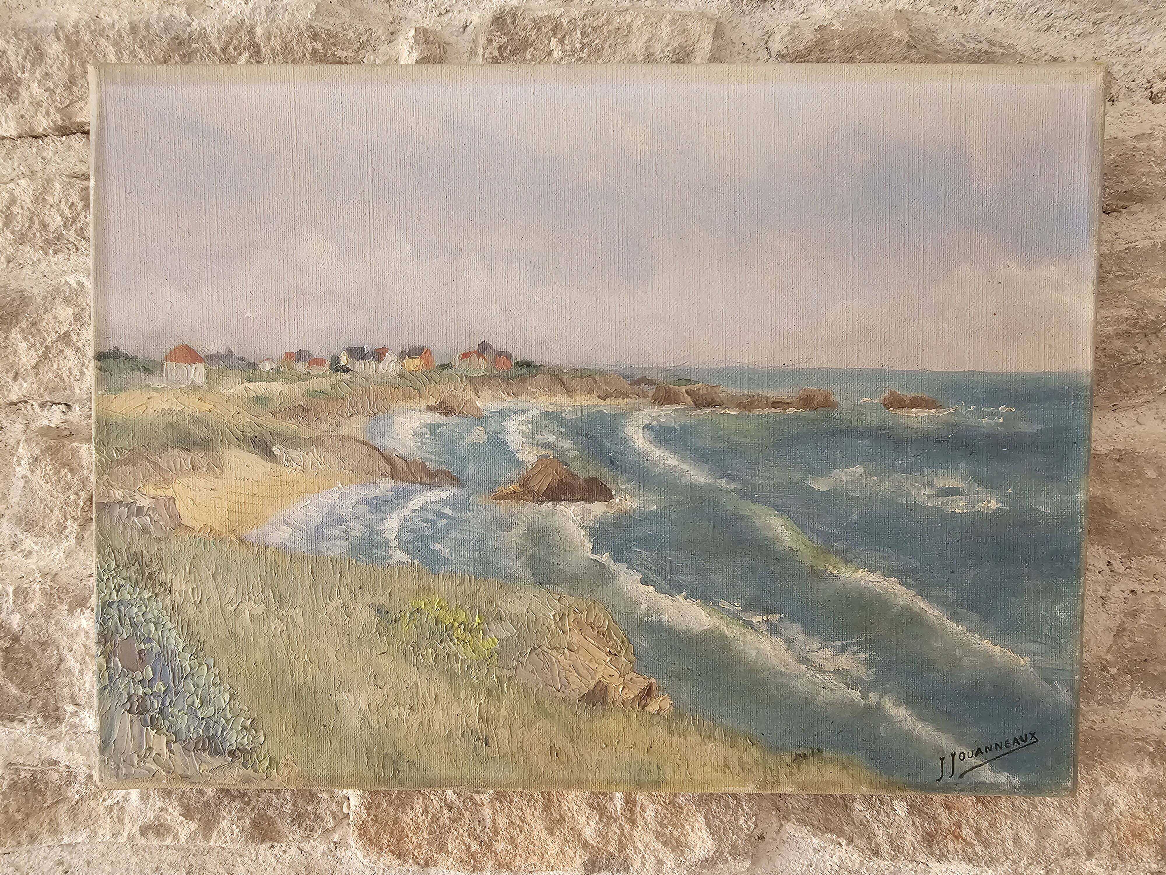 Tableau Oil on canvas - Atlantic coast landscape Cliffs signed Jouannea