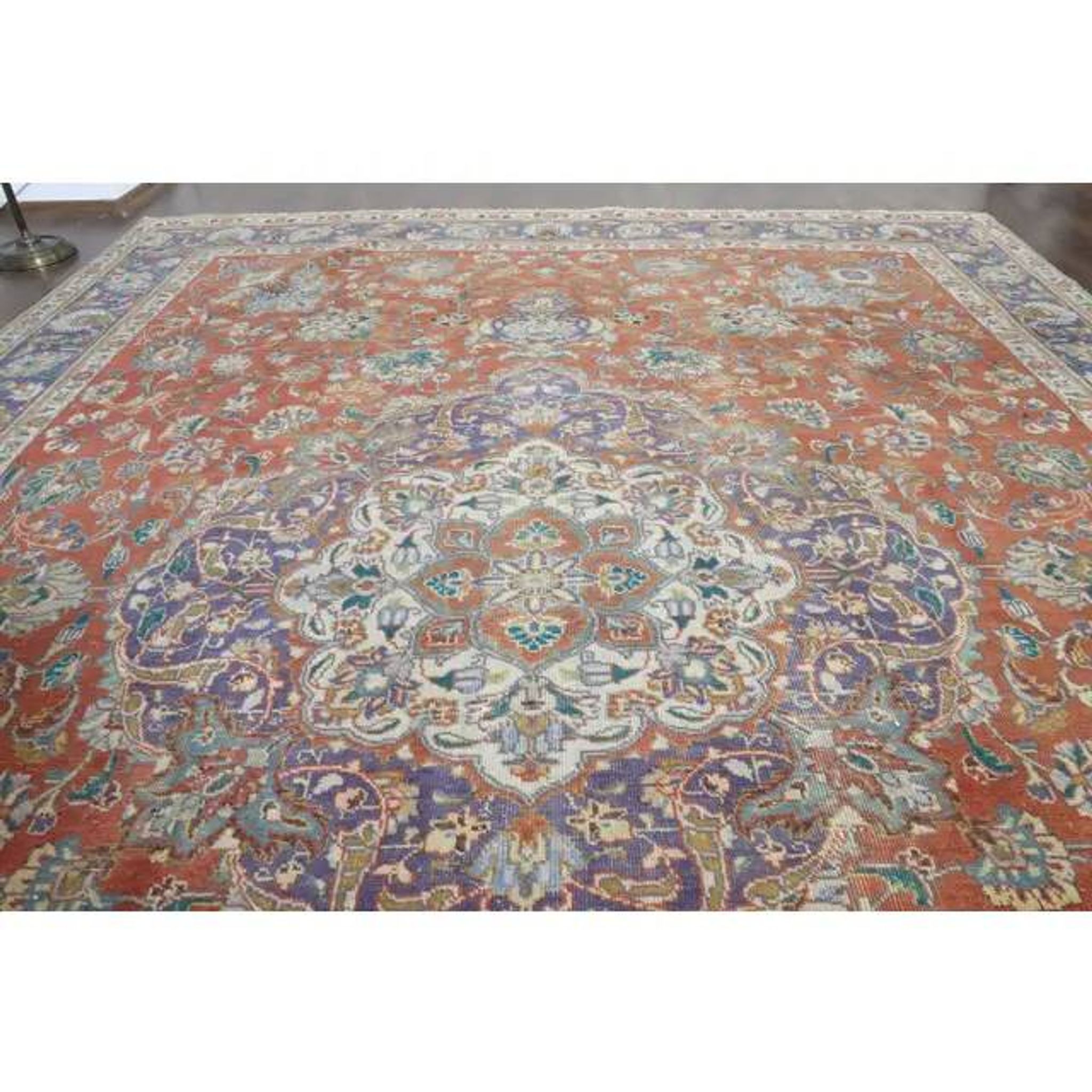 1970s Vintage Persian Handmade Wool Orange Oversized Area Rug 278x379