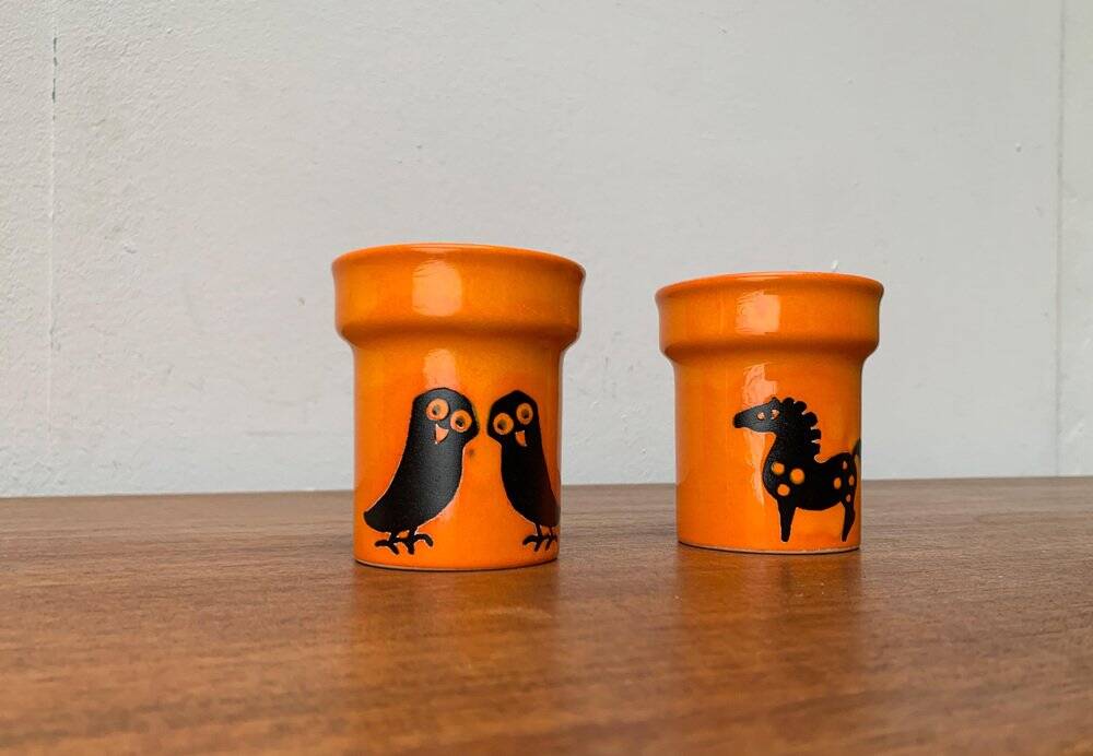 Mid-century German ceramic vases with owl and horse patterns from Wächtersbach, 1960s, set of 2.