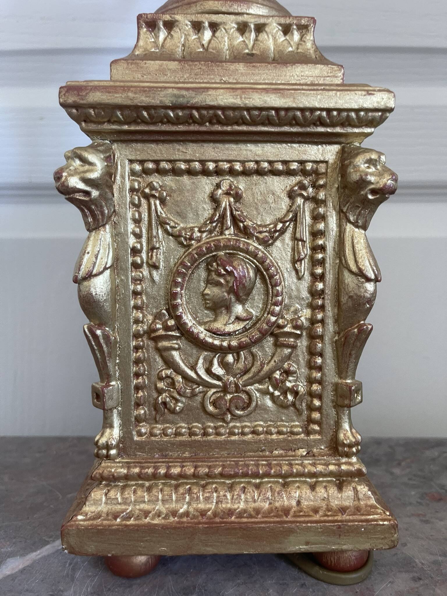 Antique Large Cassolette Lamp Empire Greek Roman Gilded Wood 19th Century 60