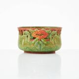 Art Nouveau Wooden Nut Bowl with Openwork and Painted Lingonberry and Foliage Decoration