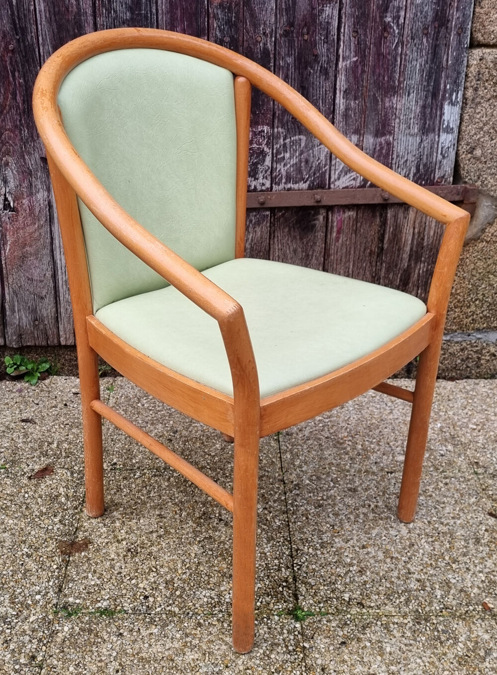 Pair of armchairs curved wood varnished skaï 70s