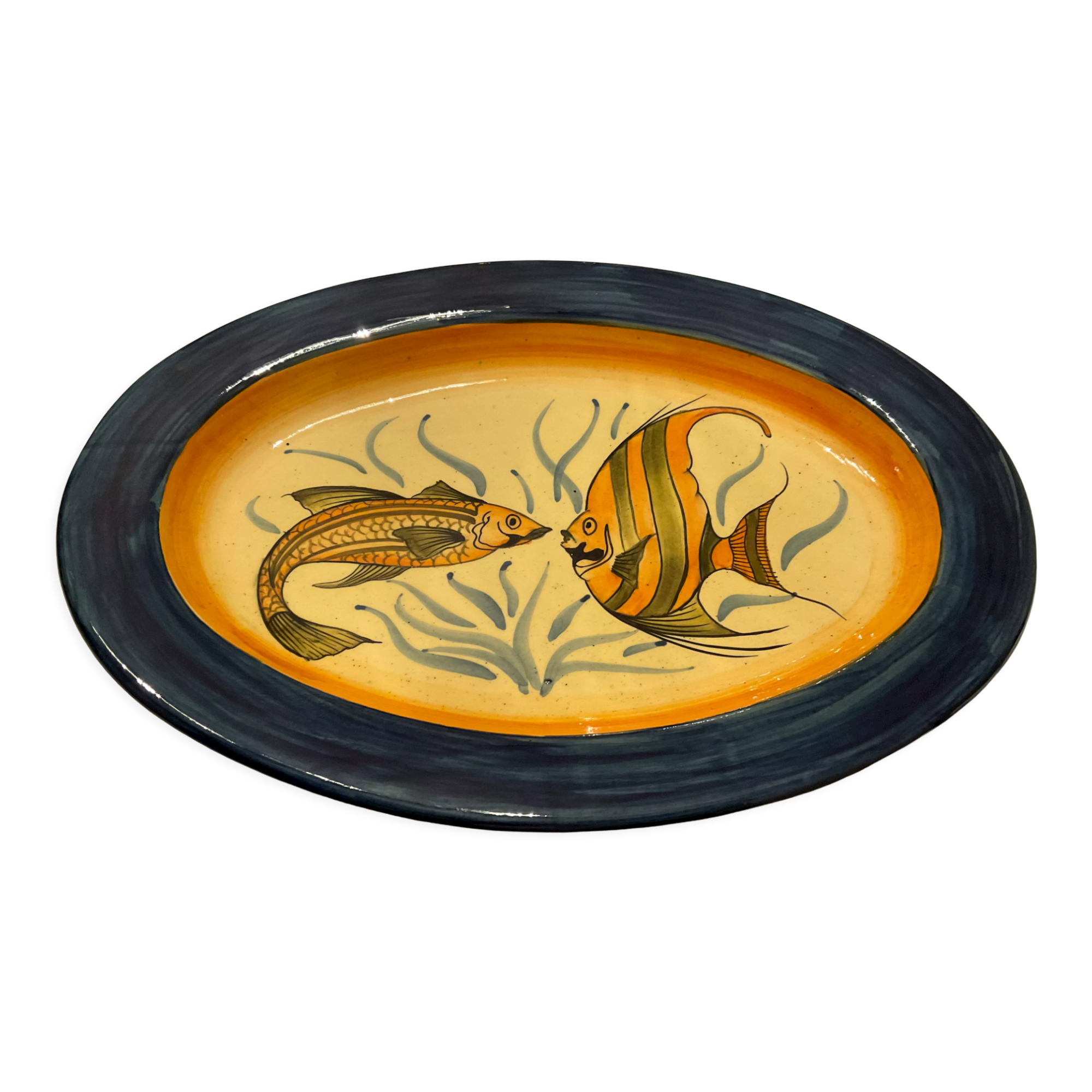 Plat ovale, terre cuite vernissée, 40 cm