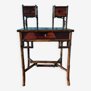 Old secretary in marquetry and bamboo