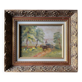 Post-impressionist “Chemin de Merolle” painting by Roger Aubrun 1947 + frame