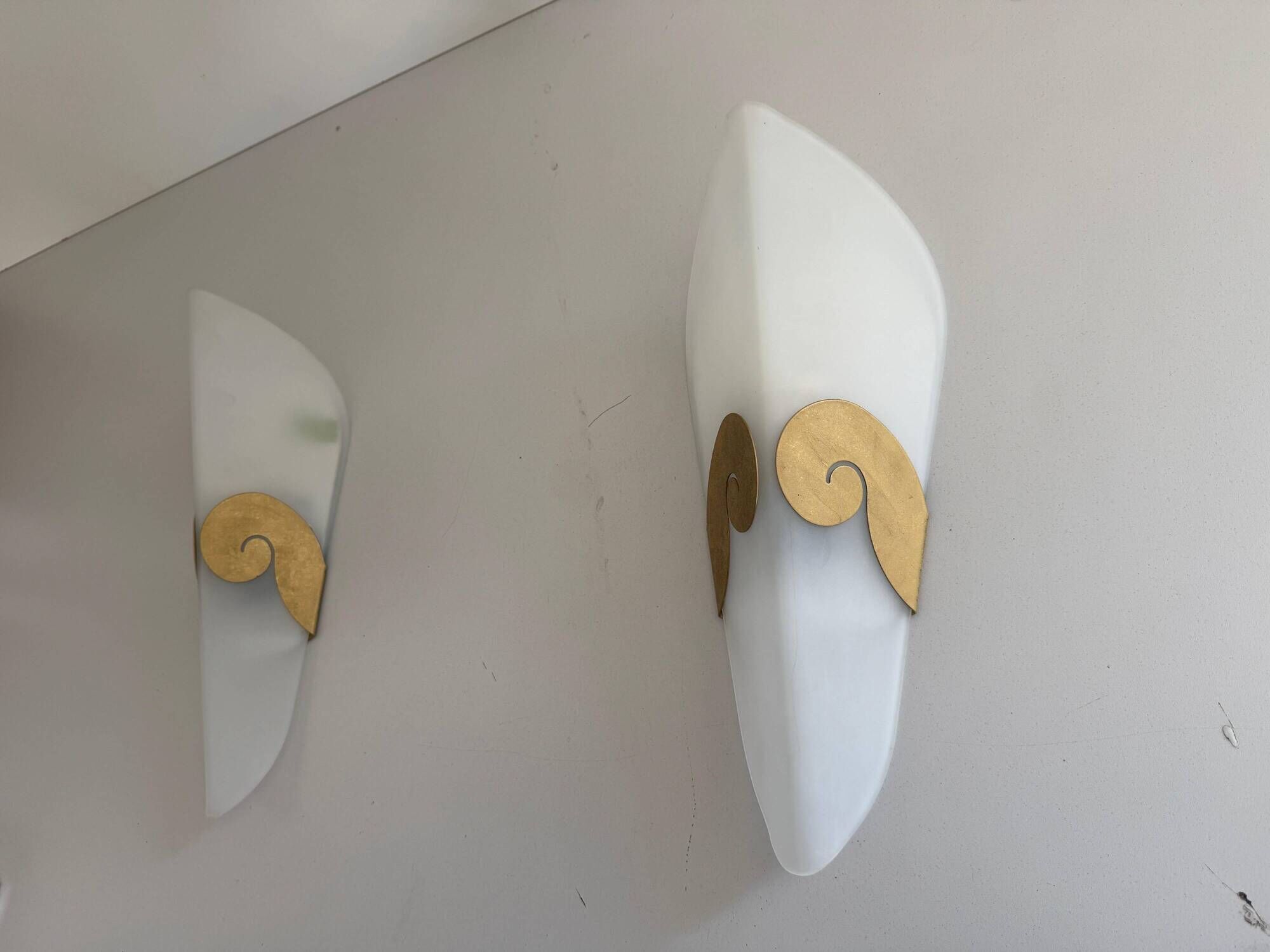 Pair of glass and metal wall lights AGE, 1980s, Italy