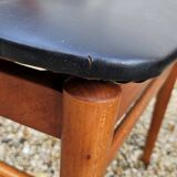 4 Scandinavian Design Chairs in Teak with Black Skai Upholstery 1960