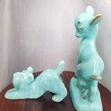 Pair of turquoise zoomorphic statuettes