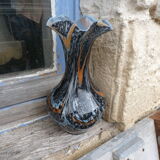 Old clichy glass vase with jasped multicolored collar